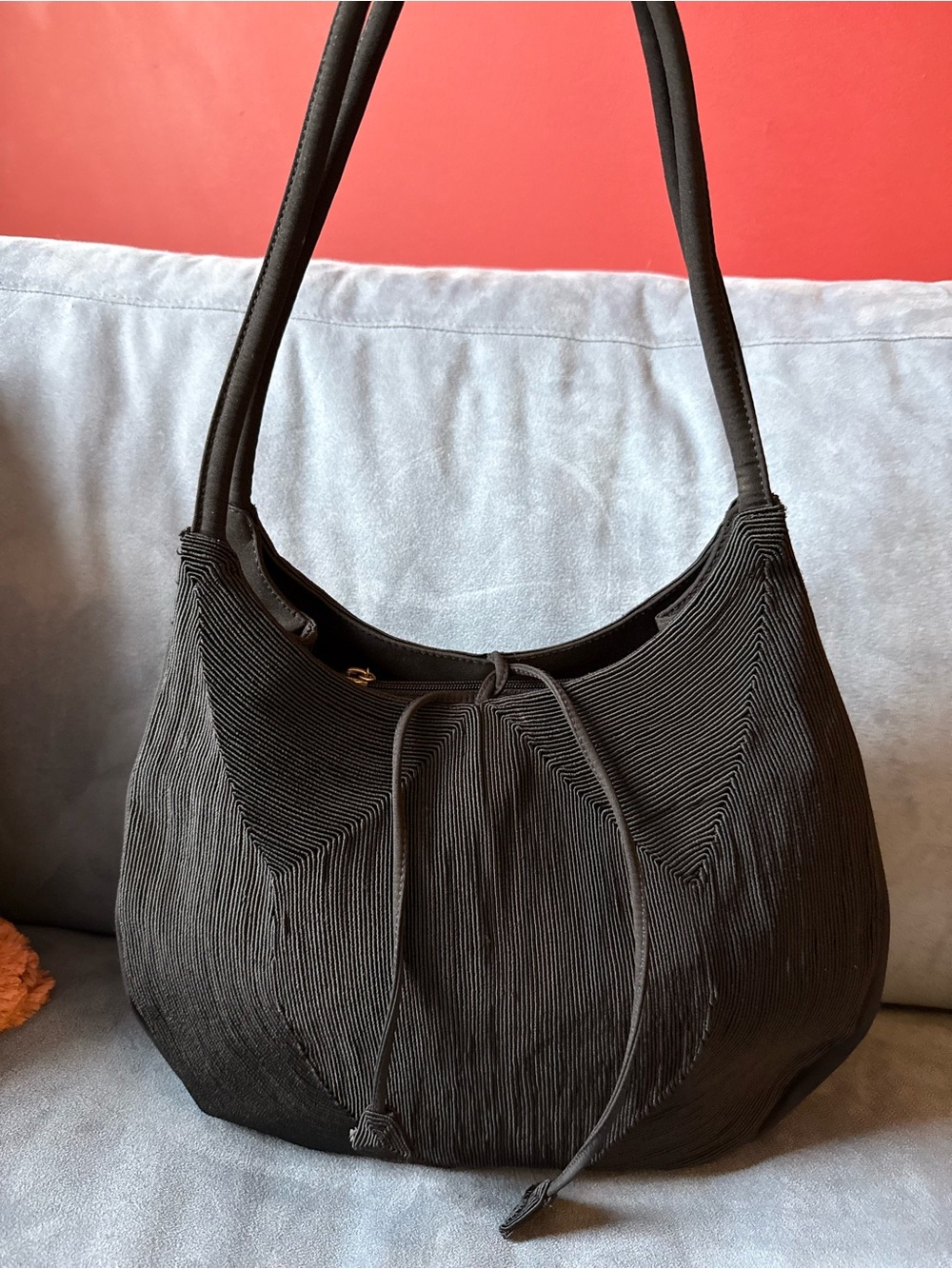Vintage Silver Blue U.S.A. Black Satin-Lined Handbag Interior
